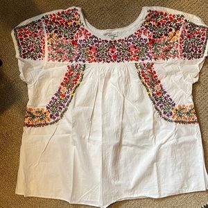 Madewell embroidered white top.